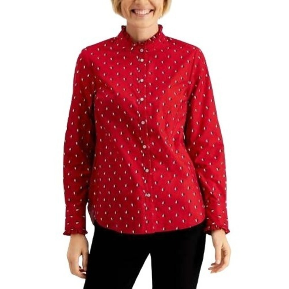 NWT Charter Club Top Ruffle Red M